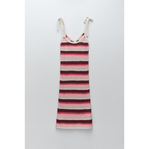 Zara Striped Tie Shoulder Sleeveless Knit Midi Dress (NWT) - Picture 7 of 8